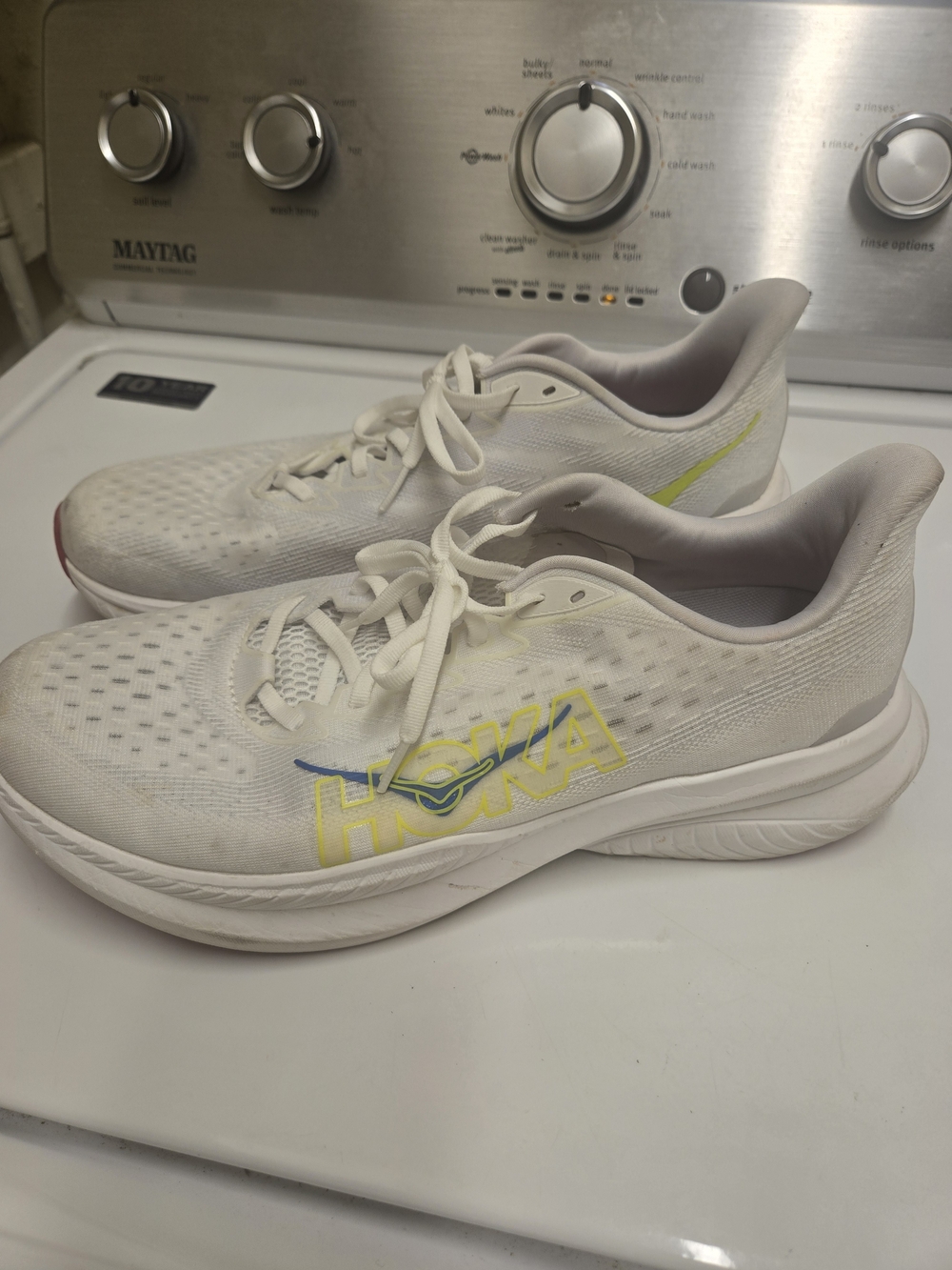 HOKA Women's White Lightweight Running Shoes with Yellow Accent